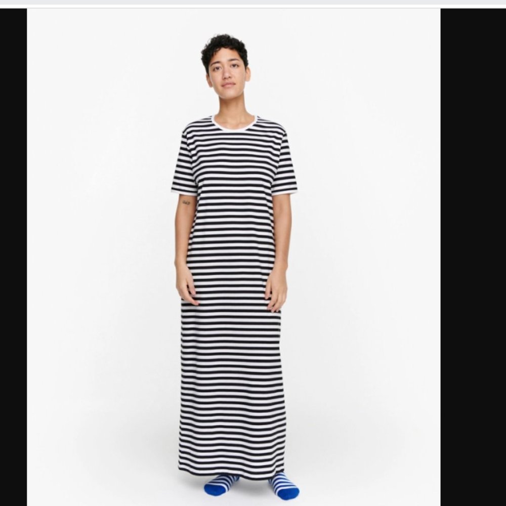 Marimekko Hetta blue and white striped cotton nightgown dress